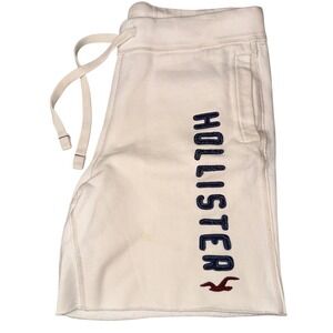 Hollister Mens off white Sweat Shorts Logo Graphic Drawstring Size Medium